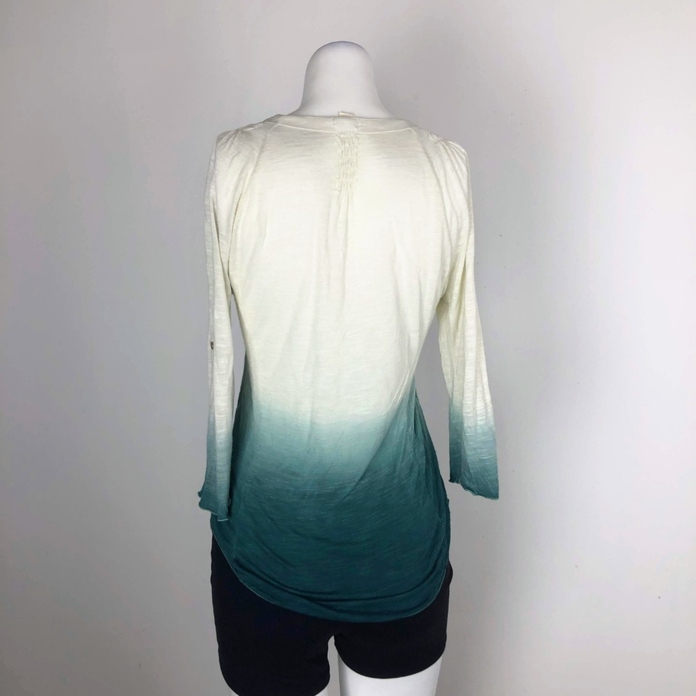 TINY Ombre Fade Green White Button Blouse Top - Picture 6 of 7